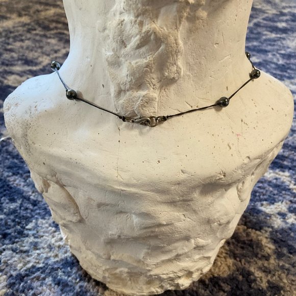 Black Hematite Stone and Black Rope Choker Necklace - Picture 5 of 6